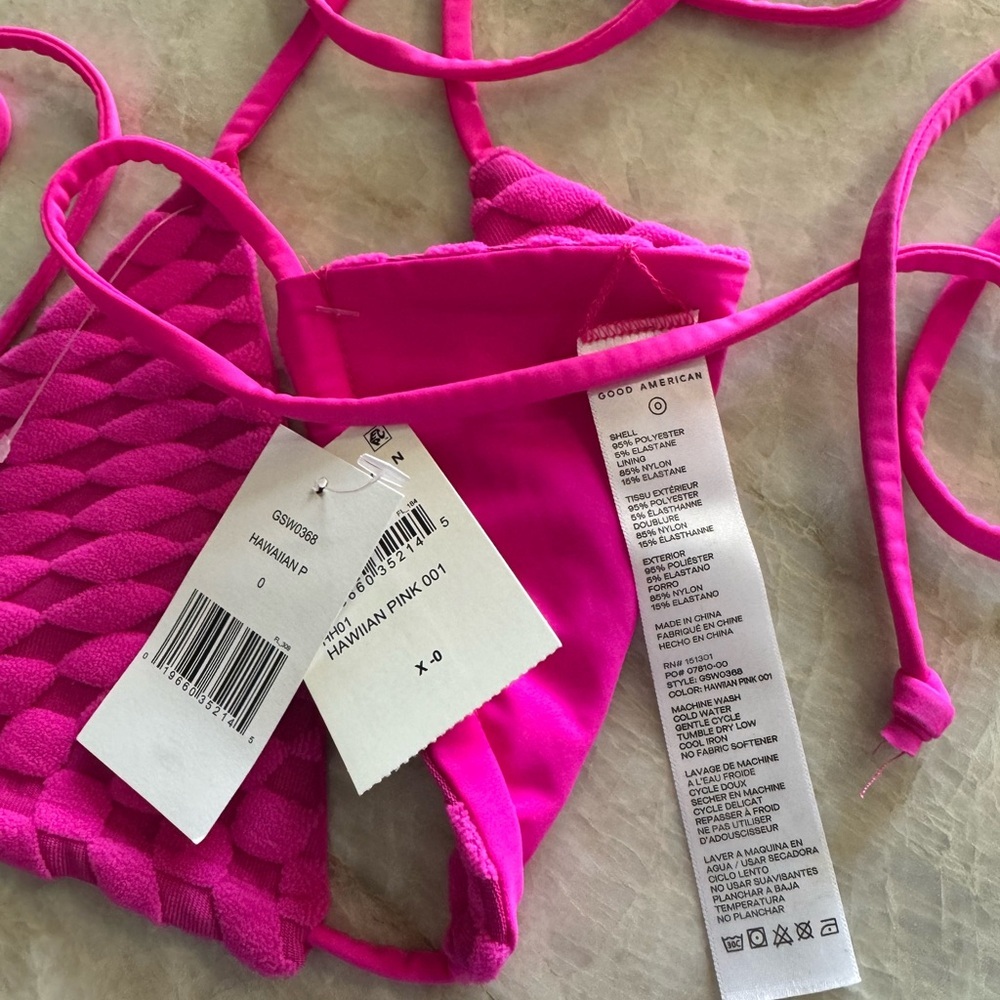 NWT Good American Pink Jacquard‎ Triangle Bikini Top - Picture 4 of 9